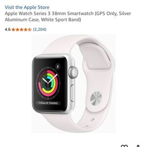 Apple Watch Series 3 (38mm) Silver Aluminum Case with White Sport Band EUC